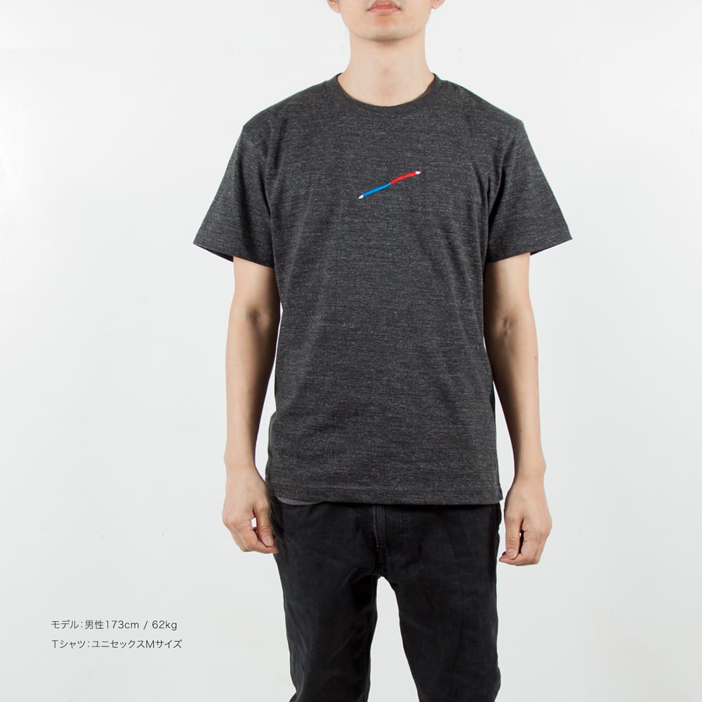 赤青鉛筆刺繍Tシャツ男性モデル正面