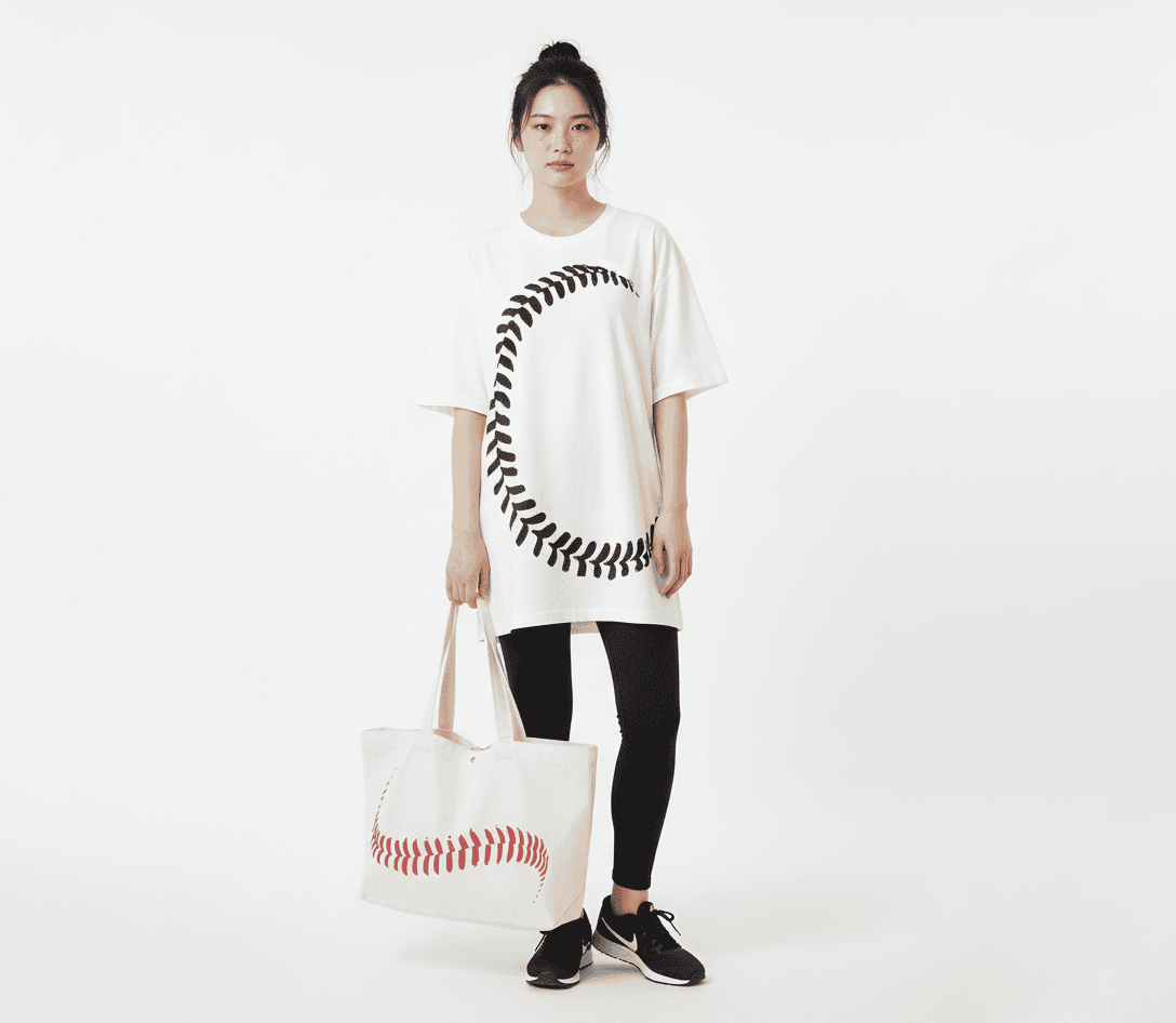 野球のボール縫い目 プリント 5.6オンス Tシャツ