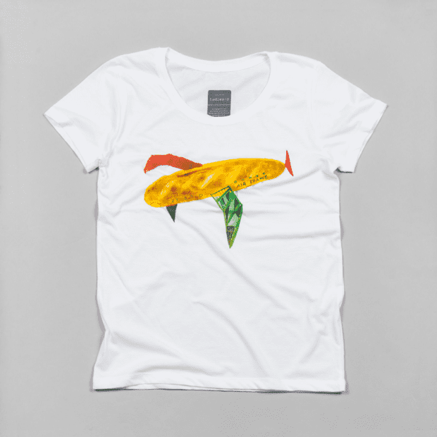 空飛ぶフランスパン プリントレディースTシャツ S~XLサイズあり